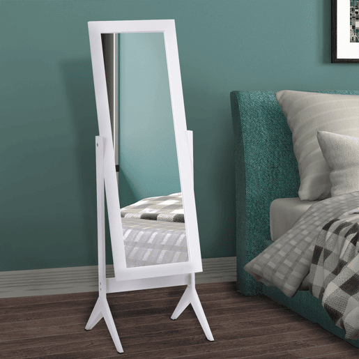 HOMCOM Espelho de Pé para Maquilhagem Reclinável com Estrutura de Madeira para Dormitório Vestidor 47x46x148cm Branco
