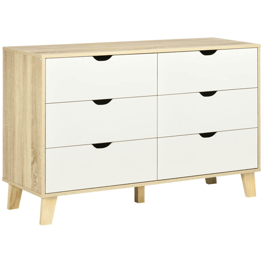 HOMCOM Cómoda com 6 Gavetas e Pés Elevados Cómoda para Dormitório Sala de Estar Estilo Moderno Anti-Tombo 120x40x76cm Madeira e Branco HOMCOM Cómoda com 6 Gavetas e Pés Elevados Cómoda para Dormitório Sala de Estar Estilo Moderno Anti-Tombo 120x40x76cm Madeira e Branco