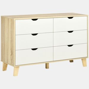 HOMCOM Cómoda com 6 Gavetas e Pés Elevados Cómoda para Dormitório Sala de Estar Estilo Moderno Anti-Tombo 120x40x76cm Madeira e Branco