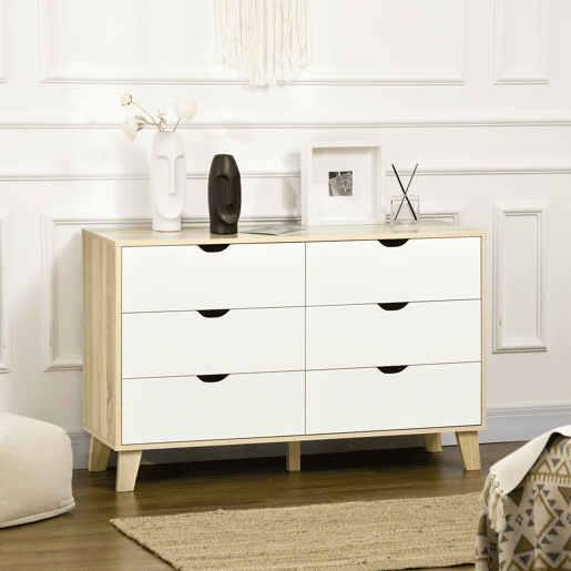HOMCOM Cómoda com 6 Gavetas e Pés Elevados Cómoda para Dormitório Sala de Estar Estilo Moderno Anti-Tombo 120x40x76cm Madeira e Branco HOMCOM Cómoda com 6 Gavetas e Pés Elevados Cómoda para Dormitório Sala de Estar Estilo Moderno Anti-Tombo 120x40x76cm Madeira e Branco