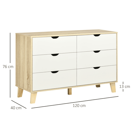 HOMCOM Cómoda com 6 Gavetas e Pés Elevados Cómoda para Dormitório Sala de Estar Estilo Moderno Anti-Tombo 120x40x76cm Madeira e Branco HOMCOM Cómoda com 6 Gavetas e Pés Elevados Cómoda para Dormitório Sala de Estar Estilo Moderno Anti-Tombo 120x40x76cm Madeira e Branco
