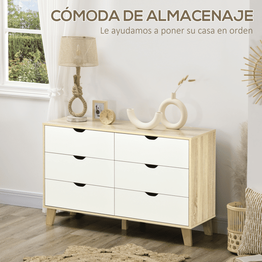HOMCOM Cómoda com 6 Gavetas e Pés Elevados Cómoda para Dormitório Sala de Estar Estilo Moderno Anti-Tombo 120x40x76cm Madeira e Branco HOMCOM Cómoda com 6 Gavetas e Pés Elevados Cómoda para Dormitório Sala de Estar Estilo Moderno Anti-Tombo 120x40x76cm Madeira e Branco