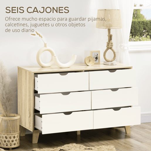 HOMCOM Cómoda com 6 Gavetas e Pés Elevados Cómoda para Dormitório Sala de Estar Estilo Moderno Anti-Tombo 120x40x76cm Madeira e Branco HOMCOM Cómoda com 6 Gavetas e Pés Elevados Cómoda para Dormitório Sala de Estar Estilo Moderno Anti-Tombo 120x40x76cm Madeira e Branco