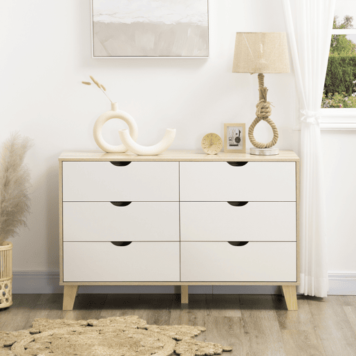 HOMCOM Cómoda com 6 Gavetas e Pés Elevados Cómoda para Dormitório Sala de Estar Estilo Moderno Anti-Tombo 120x40x76cm Madeira e Branco HOMCOM Cómoda com 6 Gavetas e Pés Elevados Cómoda para Dormitório Sala de Estar Estilo Moderno Anti-Tombo 120x40x76cm Madeira e Branco