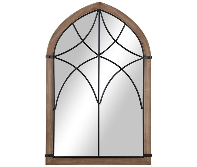 Homcom espejo decorativo de pared de madera 93x60 cm espejo de ventana con 2 ganchos estilo vintage para salón dormitorio comedor entrada marrón
