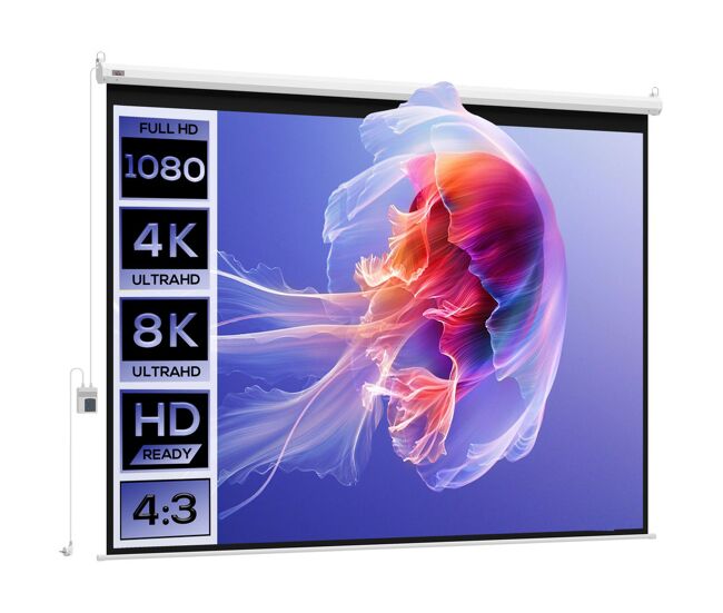 Homcom pantalla de proyector eléctrica 100 pulgadas pantalla de proyección portátil formato 4:3 con mando a distancia tela de proyección para interior y exterior eventos deportivos 203x152 cm blanco