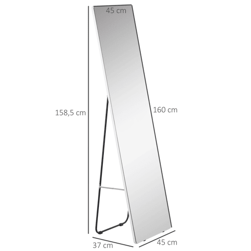 HOMCOM Espelho de Pé Espelho de Corpo Inteiro 45x37x158,5cm Espelho de Parede com Estrutura de Liga de Alumínio para Sala de Estar Dormitório Entrada Estilo Moderno Prata