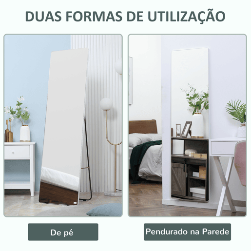 HOMCOM Espelho de Pé Espelho de Corpo Inteiro 45x37x158,5cm Espelho de Parede com Estrutura de Liga de Alumínio para Sala de Estar Dormitório Entrada Estilo Moderno Prata