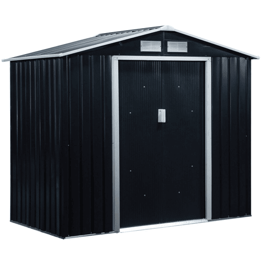 Outsunny Abrigo de Jardim 213x130x185cm Abrigo de Jardim Metálico de Exterior para Armazenamento de Ferramentas com 2 Portas Deslizantes e 4 Janelas para Terraço Cinza Escuro
