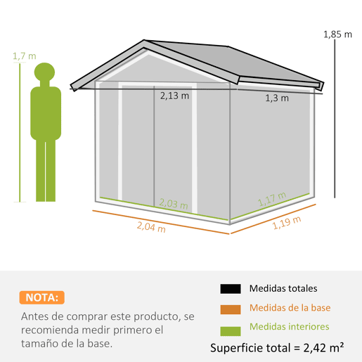 Outsunny Abrigo de Jardim 213x130x185cm Abrigo de Jardim Metálico de Exterior para Armazenamento de Ferramentas com 2 Portas Deslizantes e 4 Janelas para Terraço Cinza Escuro