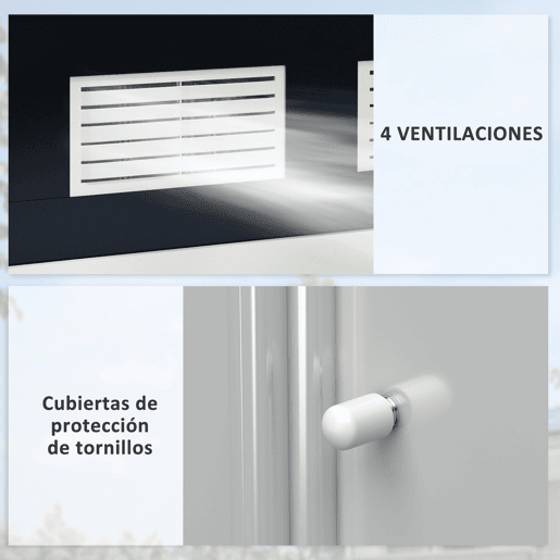Outsunny Abrigo de Jardim 213x130x185cm Abrigo de Jardim Metálico de Exterior para Armazenamento de Ferramentas com 2 Portas Deslizantes e 4 Janelas para Terraço Cinza Escuro