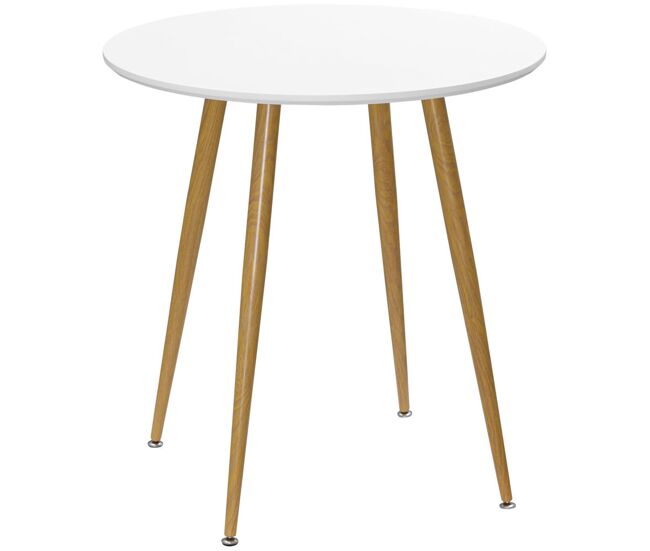 Homcom mesa de comedor redonda para 2 personas mesa de cocina estilo nórdico con encimera mate y patas de metal para salón carga 80 kg ø72x75 cm blanco