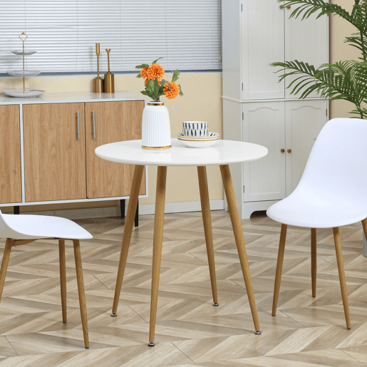 HOMCOM Mesa de Cozinha Redonda para 2 Pessoas Mesa de Sala de Jantar Estilo Nórdico com Bancada Mate Carga Máxima 80kg Ø72x75 cm Branco
