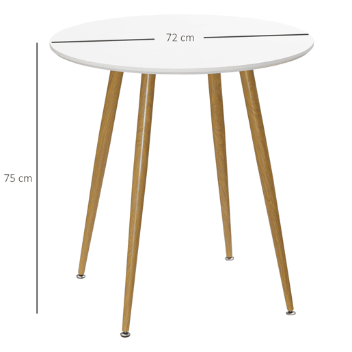 HOMCOM Mesa de Cozinha Redonda para 2 Pessoas Mesa de Sala de Jantar Estilo Nórdico com Bancada Mate Carga Máxima 80kg Ø72x75 cm Branco
