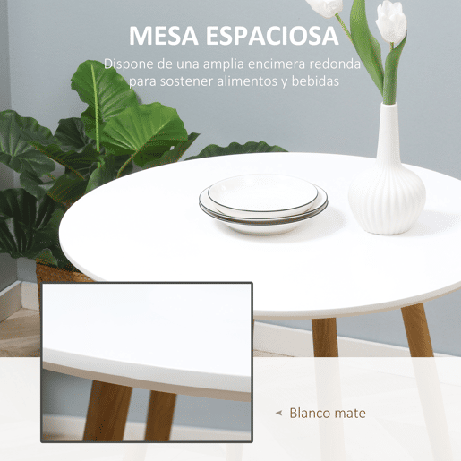 HOMCOM Mesa de Cozinha Redonda para 2 Pessoas Mesa de Sala de Jantar Estilo Nórdico com Bancada Mate Carga Máxima 80kg Ø72x75 cm Branco