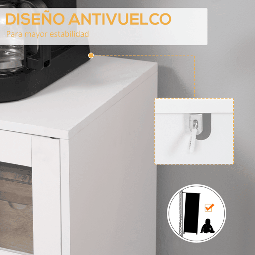HOMCOM Aparador de Cozinha com 3 Portas de Vidro e Suporte para Garrafas em Forma de X para 4 Garrafas Móvel Buffet Auxiliar para Sala de Jantar Estilo Moderno Anti-Tombo 90x37x75cm Branco