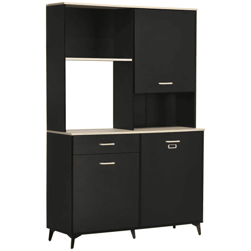 HOMCOM Armário de Cozinha Aparador de Sala de Jantar com 1 Gaveta 3 Portas e Armazenamento Aberto Móvel Auxiliar para Microondas de Estilo Moderno 119x41x180cm Preto