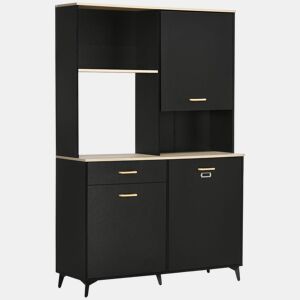HOMCOM Armário de Cozinha Aparador de Sala de Jantar com 1 Gaveta 3 Portas e Armazenamento Aberto Móvel Auxiliar para Microondas de Estilo Moderno 119x41x180cm Preto