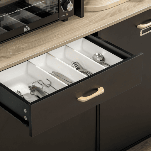 HOMCOM Armário de Cozinha Aparador de Sala de Jantar com 1 Gaveta 3 Portas e Armazenamento Aberto Móvel Auxiliar para Microondas de Estilo Moderno 119x41x180cm Preto