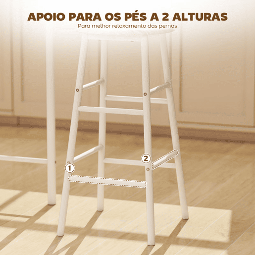 HOMCOM Conjunto de Móvel Bar Conjunto de Mesa Alta e 2 Bancos com Prateleira de Armazenamento e Estrutura de Metal para Cozinha Sala de Jantar 80x50x90cm Branco e Madeira