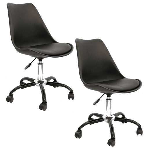 2 cadeiras Kiruna com rodízios. Cor: preto, altura do assento 57,5 cm.