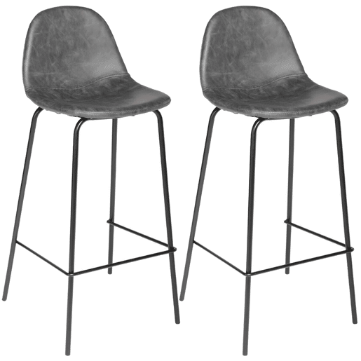 Conjunto de 2 bancos de bar. Cor cinzenta. Fabricado em metal e poliuretano. Dimensões: C. 43 x P. 42 x A. 95 cm.