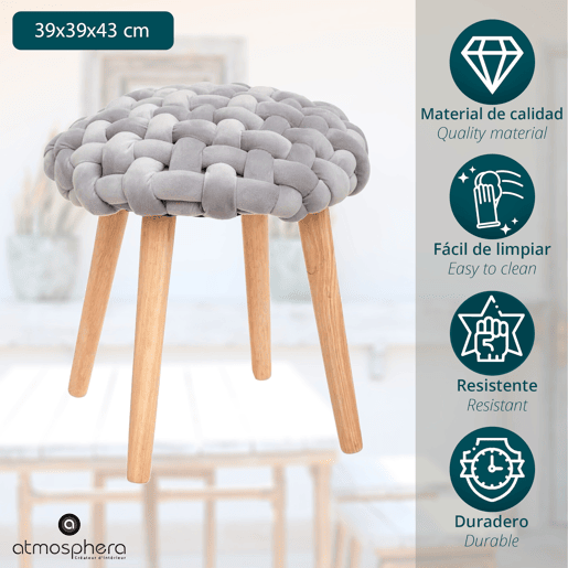 Banco em tecido de malha. Dimensões:39x39x43cm, Cor: Cinzento Banco em tecido de malha. Dimensões:39x39x43cm, Cor: Cinzento