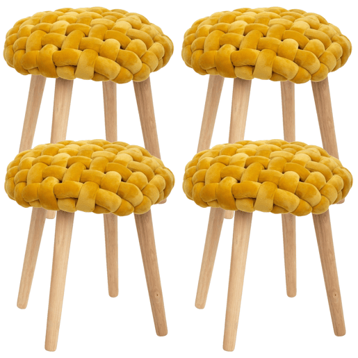 4X bancos em tecido tricotado, Dimensões: 39 x 39 x 43cm, Cor: Mostarda