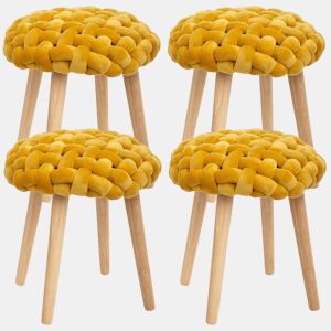 4X bancos em tecido tricotado, Dimensões: 39 x 39 x 43cm, Cor: Mostarda