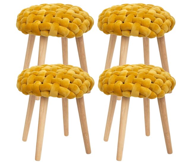 4x taburetes de tejido tricotado, dimensiones: 39 x 39 x 43cm, color: mostaza
