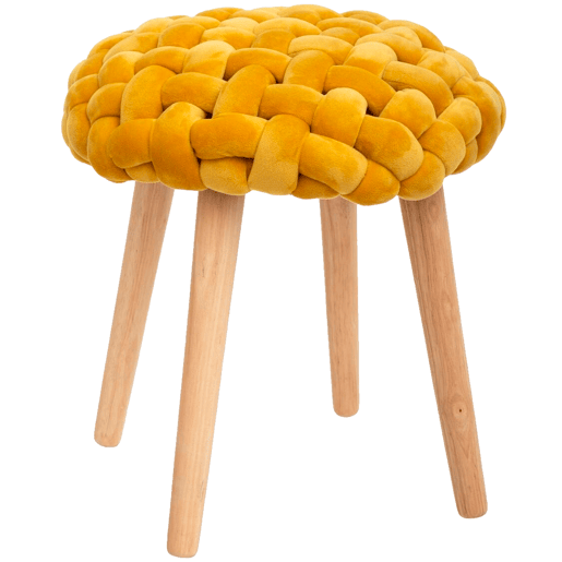 4X bancos em tecido tricotado, Dimensões: 39 x 39 x 43cm, Cor: Mostarda