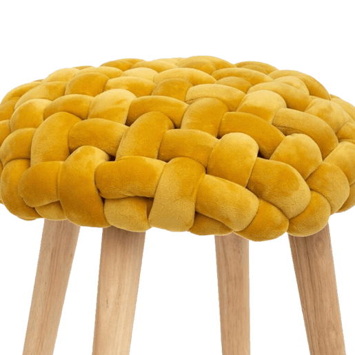 4X bancos em tecido tricotado, Dimensões: 39 x 39 x 43cm, Cor: Mostarda