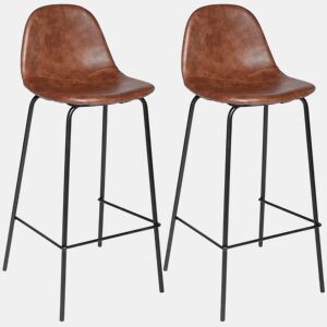 Conjunto de 2 bancos de bar. Cor castanha. Fabricado em metal e poliuretano. Dimensões: C. 43 x P. 42 x A. 95 cm.
