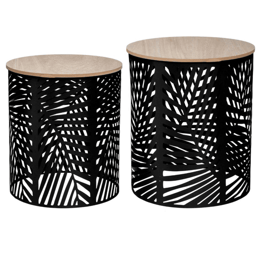 Conjunto de 2 mesas centrais, cor preta. Dimensões S: L. 35 x l. 35 x A. 40 cm m: L. 39 x L. 39 x A. 45 cm Conjunto de 2 mesas centrais, cor preta. Dimensões S: L. 35 x l. 35 x A. 40 cm m: L. 39 x L. 39 x A. 45 cm
