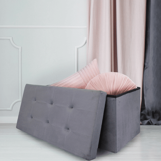Baú dobrável Bench-Pouffe 76,5P. x 37,5L x 37,5A, cinzento escuro.