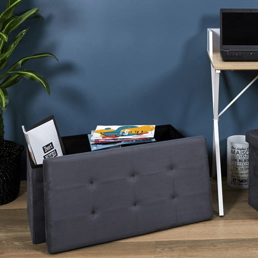 Baú dobrável Bench-Pouffe 76,5P. x 37,5L x 37,5A, cinzento escuro.