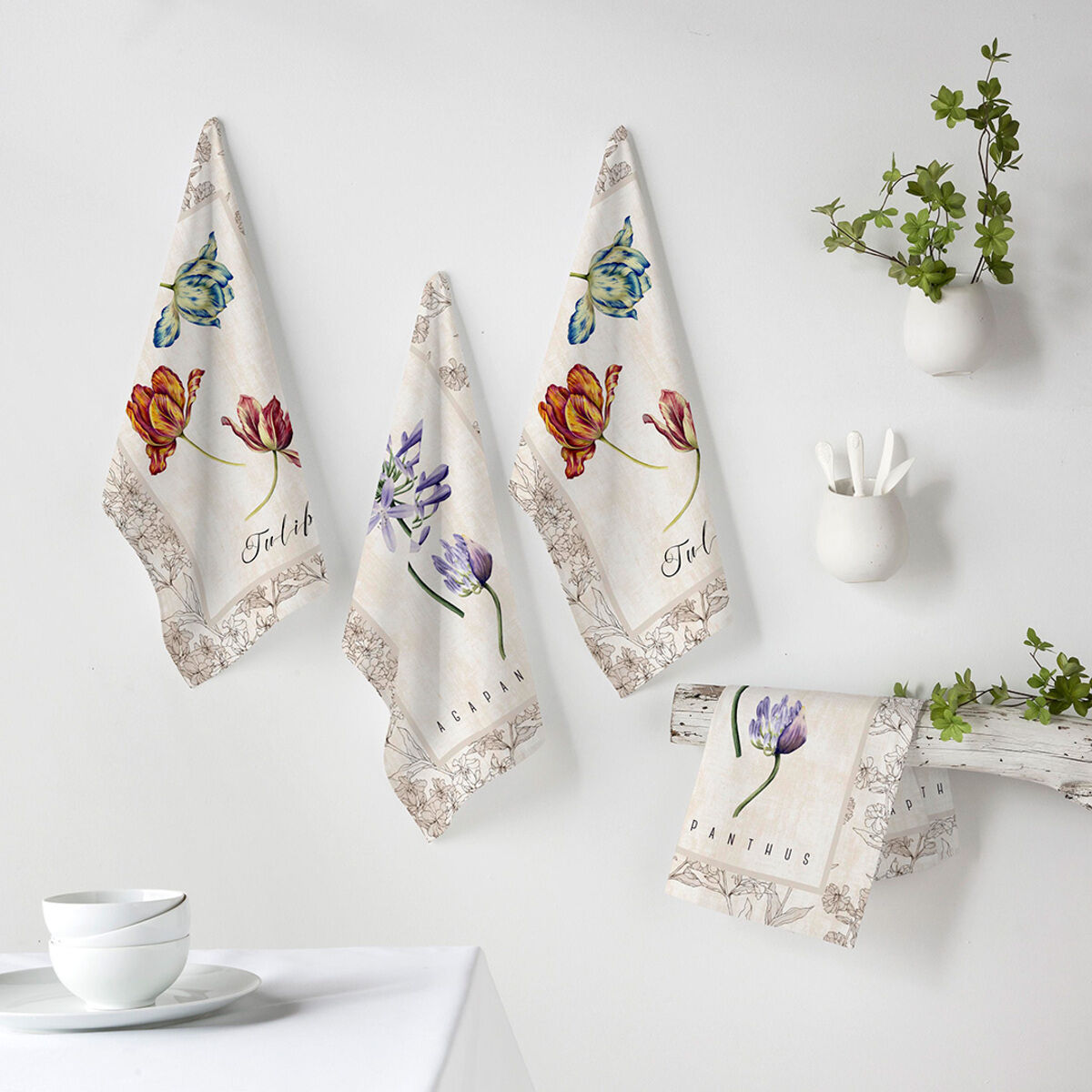 Lote de 4 paños de cocina  zahir  beige/verde/rojo 50x70 cm