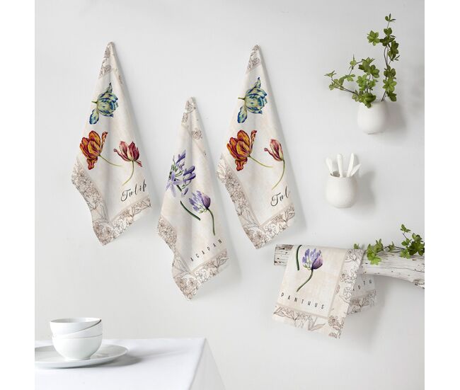 Lote de 4 paños de cocina zahir beige/verde/rojo 50x70 cm