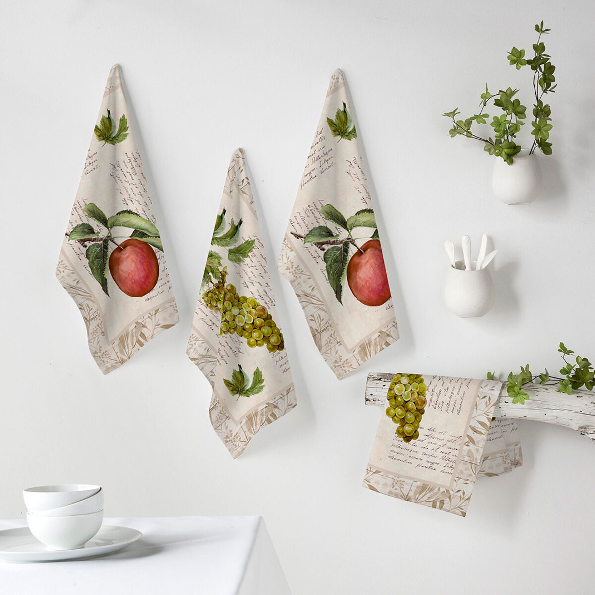 Lote de 4 paños de cocina  VINTAGE FRUITS
