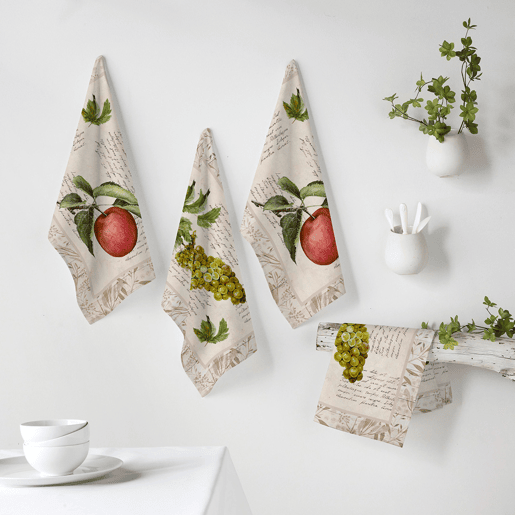 Conjunto de 4 panos de cozinha VINTAGE FRUITS begevermelho 50x70 cm