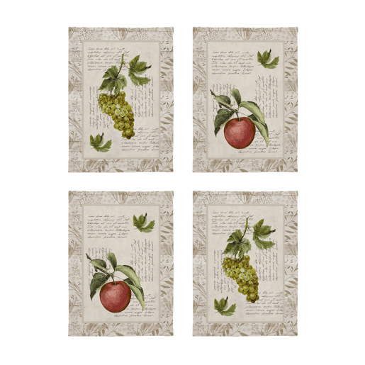 Conjunto de 4 panos de cozinha VINTAGE FRUITS begevermelho 50x70 cm