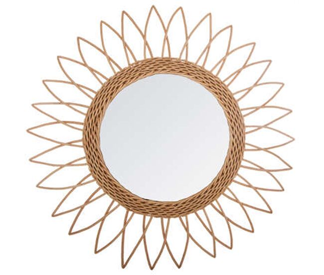 Espejo de ratán de sol con diseño afilado por la parte exterior d.50cm d. 50 x d. 2 cm