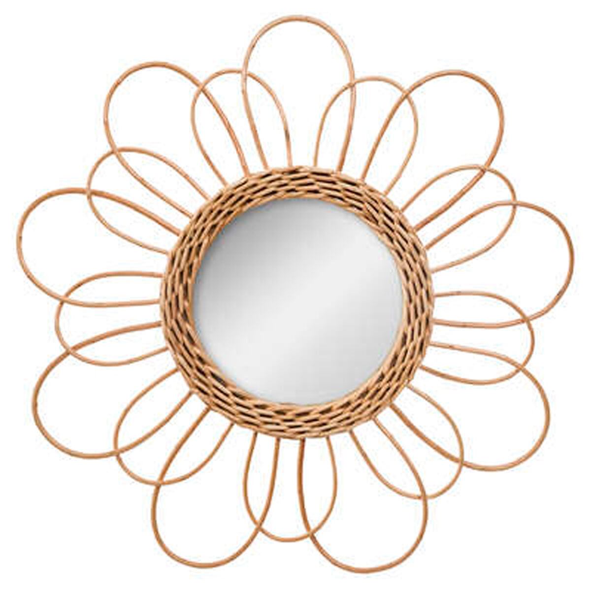 Espejo De Ratán Con Diseño De Una Flor 38x38