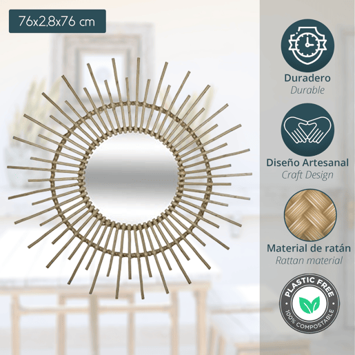 Espelho de rotim dourado Sol D76 dimensões: 76x76 cm