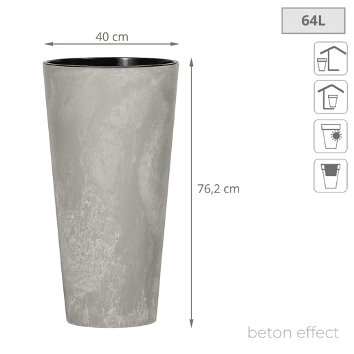 Prosperplast Tubus Slim Efeito de plástico com depósito de cor de cimento, 76,2 (alto) x 40 (largura) x 40 (profundo) cms