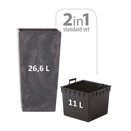 Pote alto 26,6 l Prosperplast Urbi Square Effect of Plastic with Tank em antracite, 50 (alto) x 26,5 (largura) x 26,5 (profundo) CMS