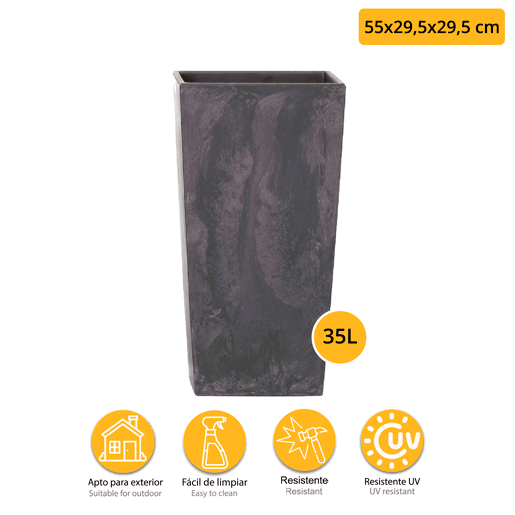Set de Vaso Rato alta 35 L Prosperplast Urbi Square Effect of Plastic with Tank em antracite, 55 (alto) x 29,5 (largura) x 29,5 (profundo) cms +