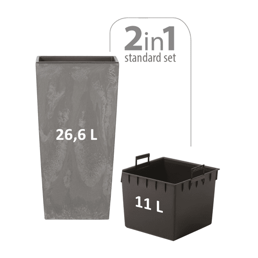 Pote alto 26,6 l Prosperplast Urbi Square Effect of Plastic with Crenhy Grey Deposit, 50 (alto) x 26,5 (largura) x 26,5 (profundo) CMS