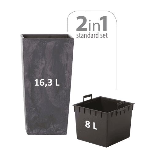 Pote alto 16,3 l Prosperplast Urbi Square Effect of Plastic with Tank em antracite, 42 (alto) x 22 (largura) x 22 (profundo) CMS Pote alto 16,3 l Prosperplast Urbi Square Effect of Plastic with Tank em antracite, 42 (alto) x 22 (largura) x 22 (profundo) CMS