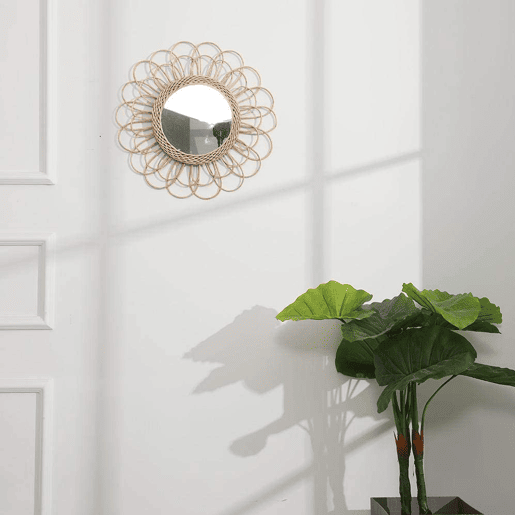 Espelho de flores de rotim D56 Dimensões: 56x56 cm, cor: bege